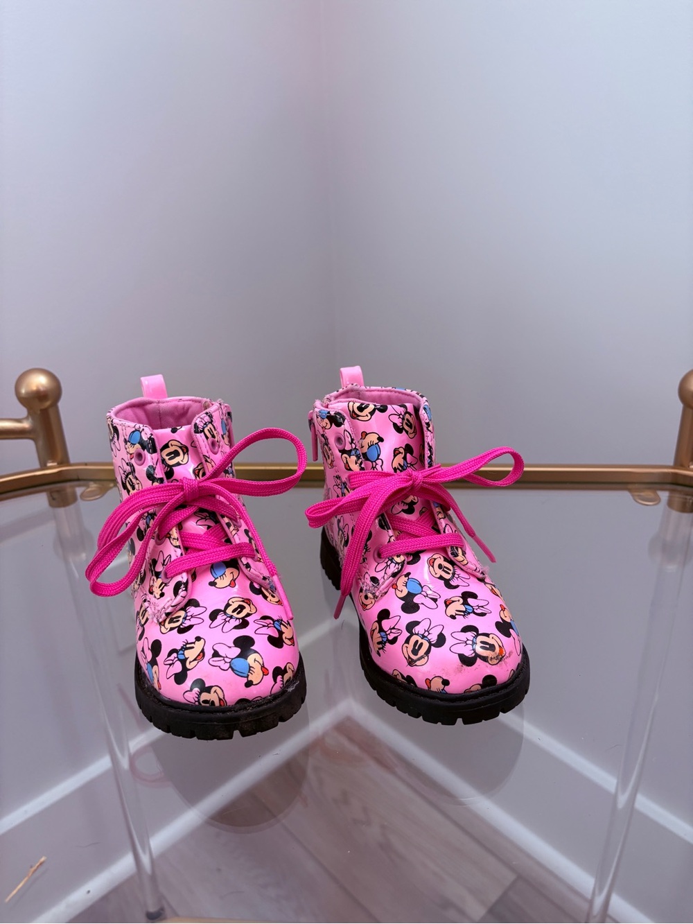 Girls Pink Character Lace-Up Boots with Playful Print